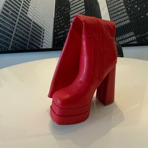 Red Platform Knee-High Boots | Chunky Heel | Y2K Statement Shoes
